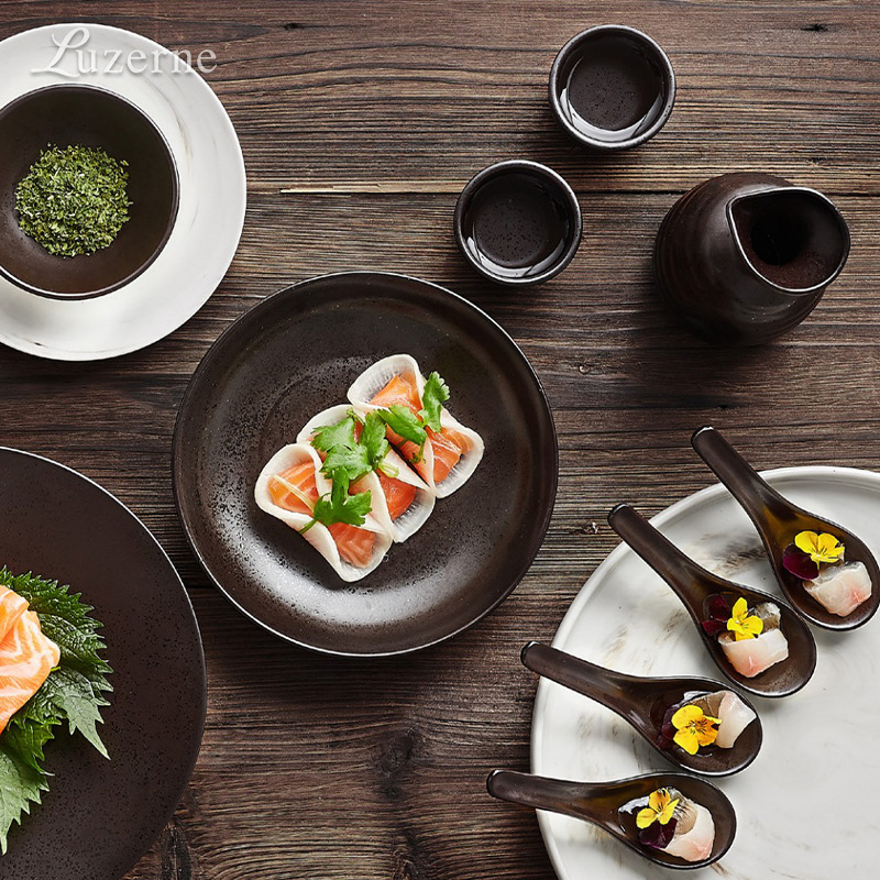 Transfronterizo LZ Lucang cerámica japonesa punto de congelación marrón retro color sólido exquisito platos de mesa caseros platos de sopa