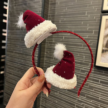 红色圣诞节帽子发箍女生头饰发夹派对拍照发卡表演发饰品儿童头箍