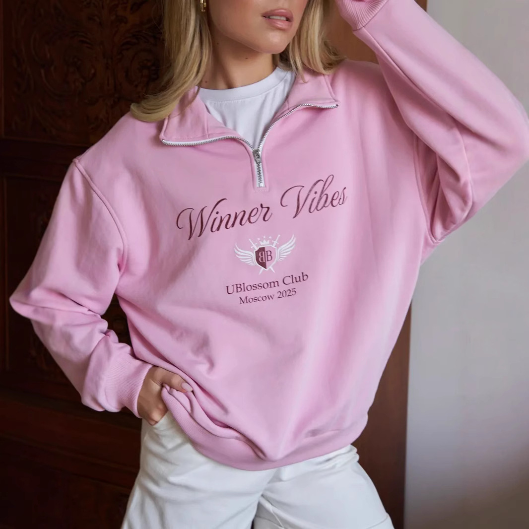 European and American Fashion Trendy Elegant Fleece-Lined Thickeneded Half-Zip Niche Lapel Sweatshirt Oversize Versatile Top Trendy