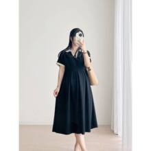 孕妇夏装韩版连衣裙2025新款夏款显瘦黑色大码夏季孕妇装A字裙子