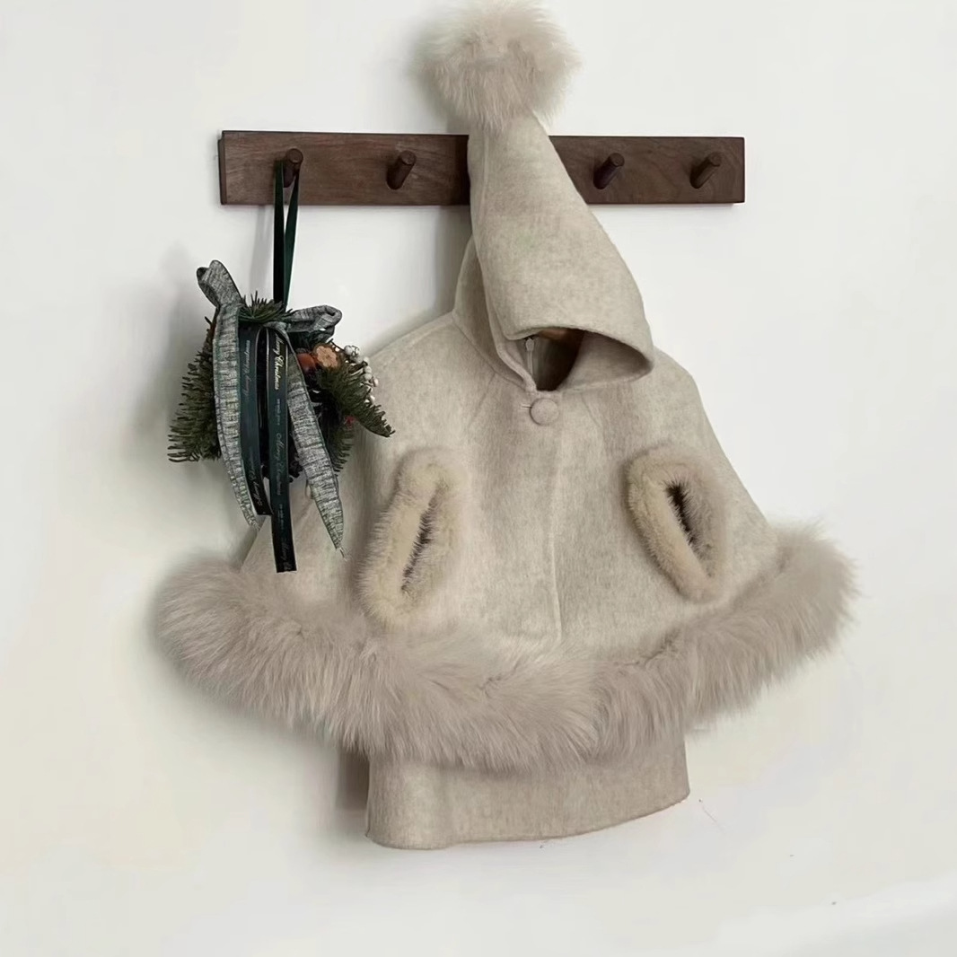 现货红色斗篷现货秒发超级重磅儿童羊毛双面呢斗篷套装