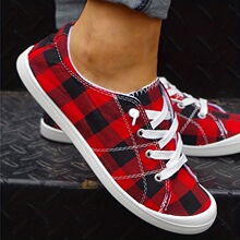 L 69611 Red plaid casual women's cloth shoes ��������Ů��