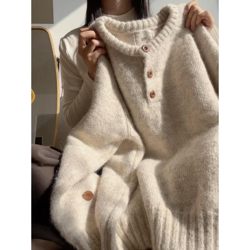 Relaxed and Casual Ins Thickeneded Sweater for Autumn and Winter Age-Reducing Henry Collar Soft and Waxy Casual Inner Knitted Long-Sleeved Top Relaxed and Casual Ins Thickeneded Sweater for Autumn and Winter Age-Reducing Henry Collar Soft and Waxy Casual Inner Knitted Long-Sleeved Top