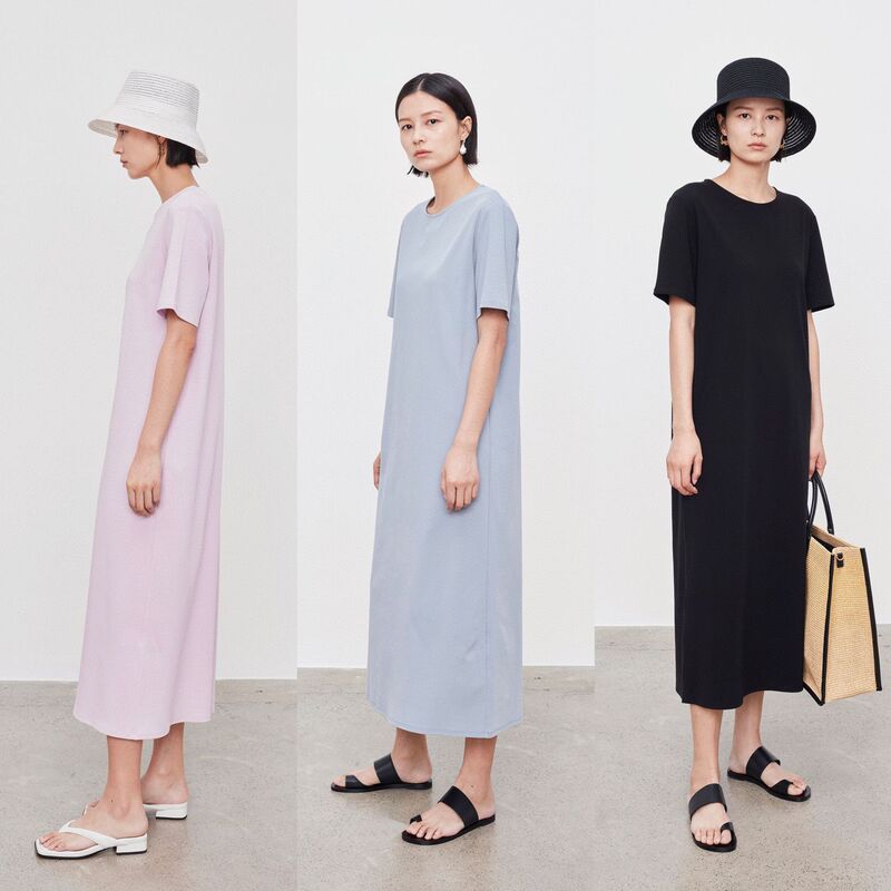 【Clearance 90】High-Quality Pima Cotton Fk Air Enzyme Wash Round Neck Loose Short-Sleeve Knit Dress