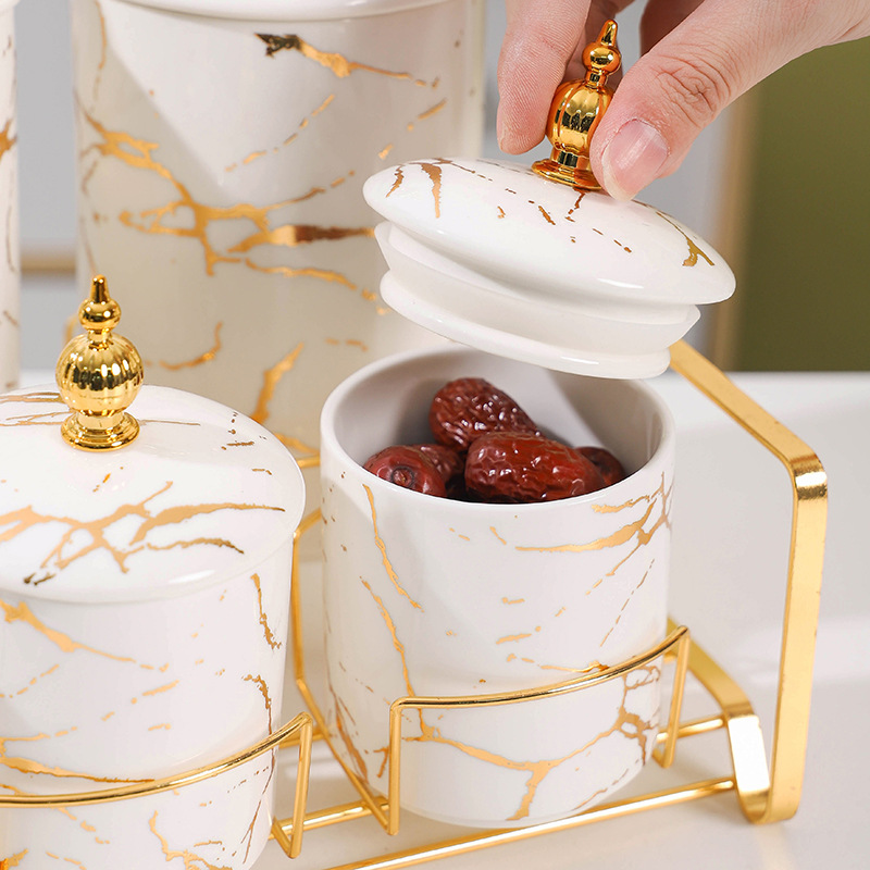 Tanque cerámico de sellado nórdico de almacenamiento de lujo ligero conjunto de adornos de cocina granos almacenamiento de granos de granos de granos