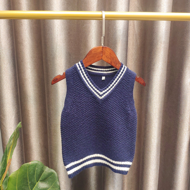 Entrega de una pieza [Jin Yong] Chaleco de punto con cuello en V para niños otoño femenino Estilo universitario Chaleco de suéter de niños y niñas moda
