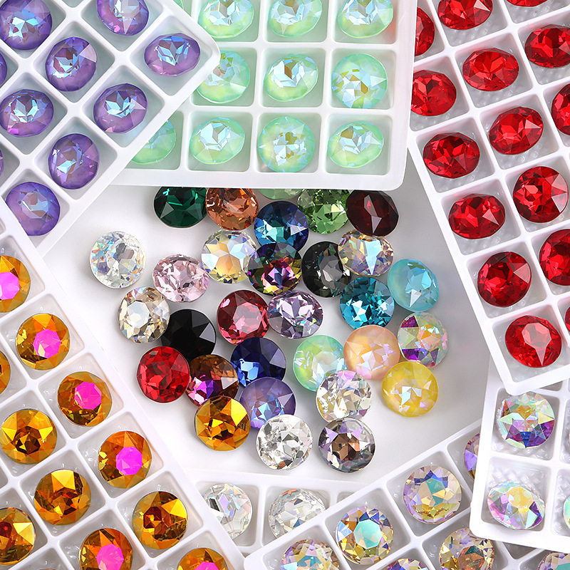 K9 gem flower diamond round nail drill diy jewelry pointed bottom shaped crystal glass diamond nail jewelry gem flower