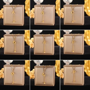 Fashion simple niche necklace jewelry stainless steel tassel 26 letters small square pendant personality temperament jewelry