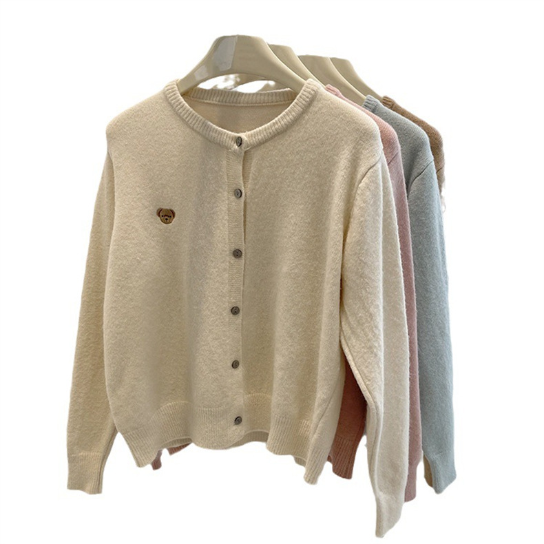 Women's Clothing High Grade Heavy Embroidery Fashion Round Neck Color Button Cashmere Soft Waxy Solid Color Versatile Basic Knitted Cardigan_voghion.com