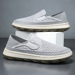 Cross-Border Men's Shoes, Foreign Trade Shoes, Summer Men's Breathable Casual Mesh Shoes, Soft Sole, Soft Surface, Slip-On Lazy Shoes