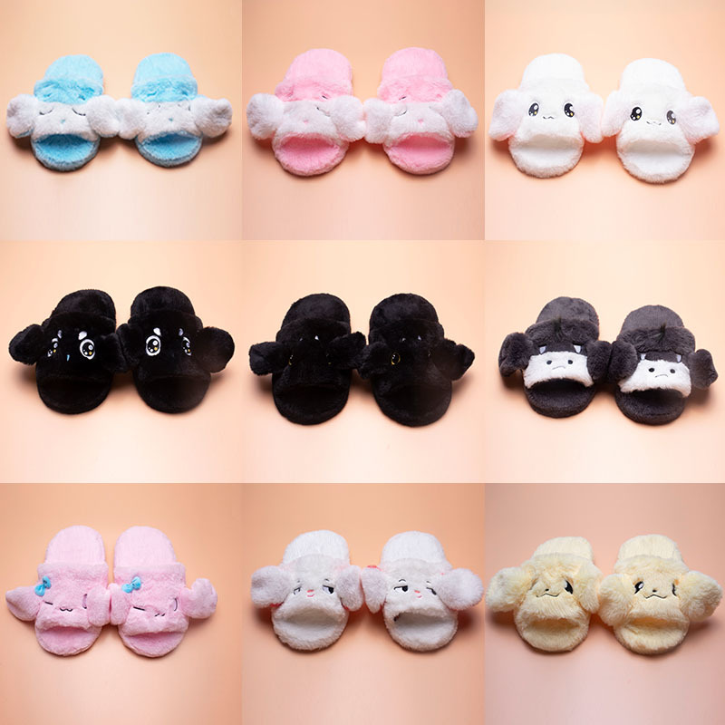 Zapatillas de orejas grandes, trapeador de algodón con orejas en movimiento, lindo perro de dibujos animados, todo incluido, cálido, antideslizante, zapatillas de lana, invierno