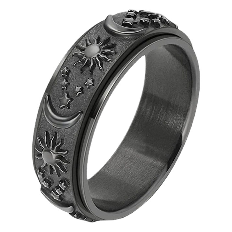 Xinghe Amazon Star Moon Sun Titanium Steel Ring Rotatable Bohemian Style Decompression Hand Jewelry