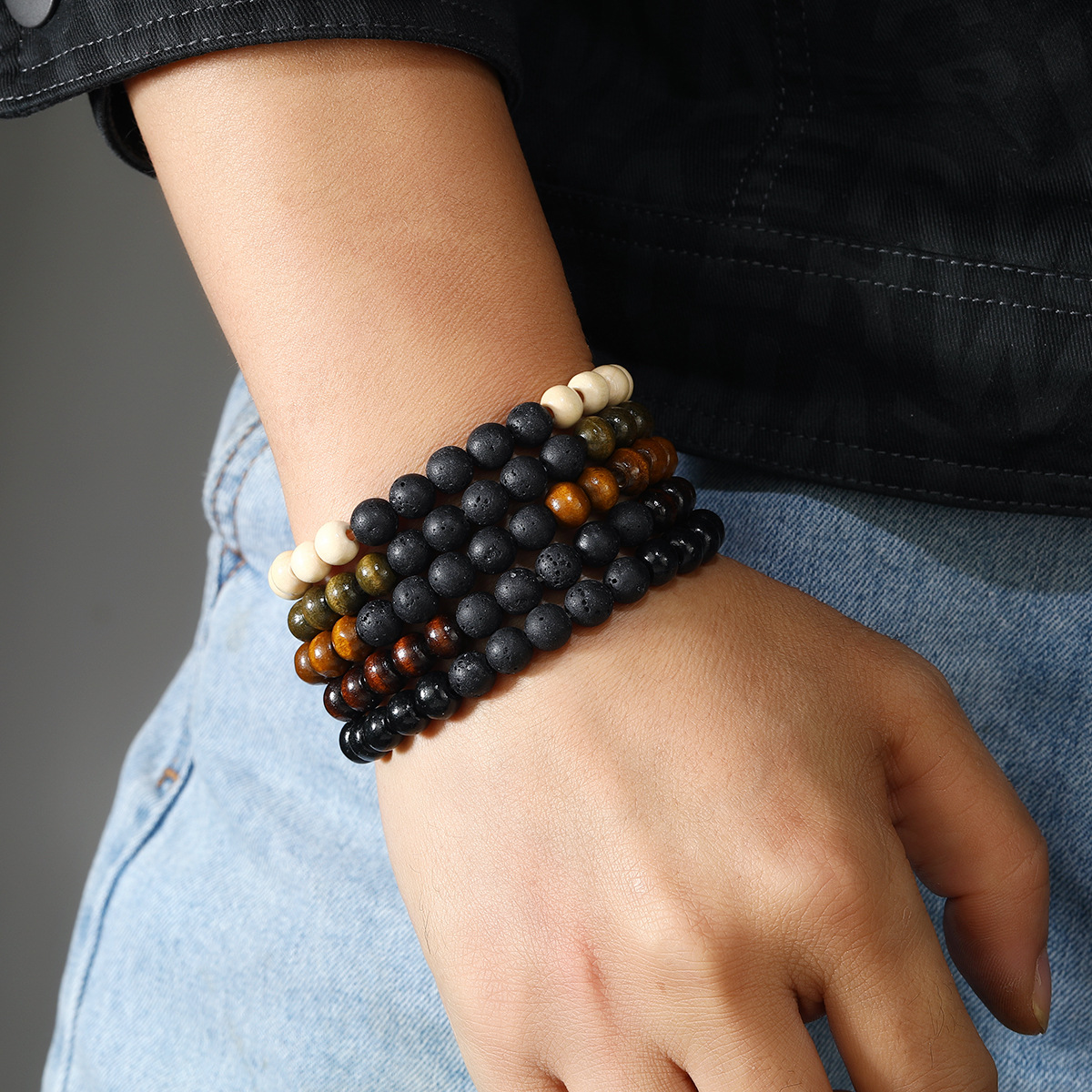 Retro Ropa De Calle Geométrico Madera Roca Volcánica Hombres Pulsera Pulseras Con Cuentas Para Hombre display picture 3