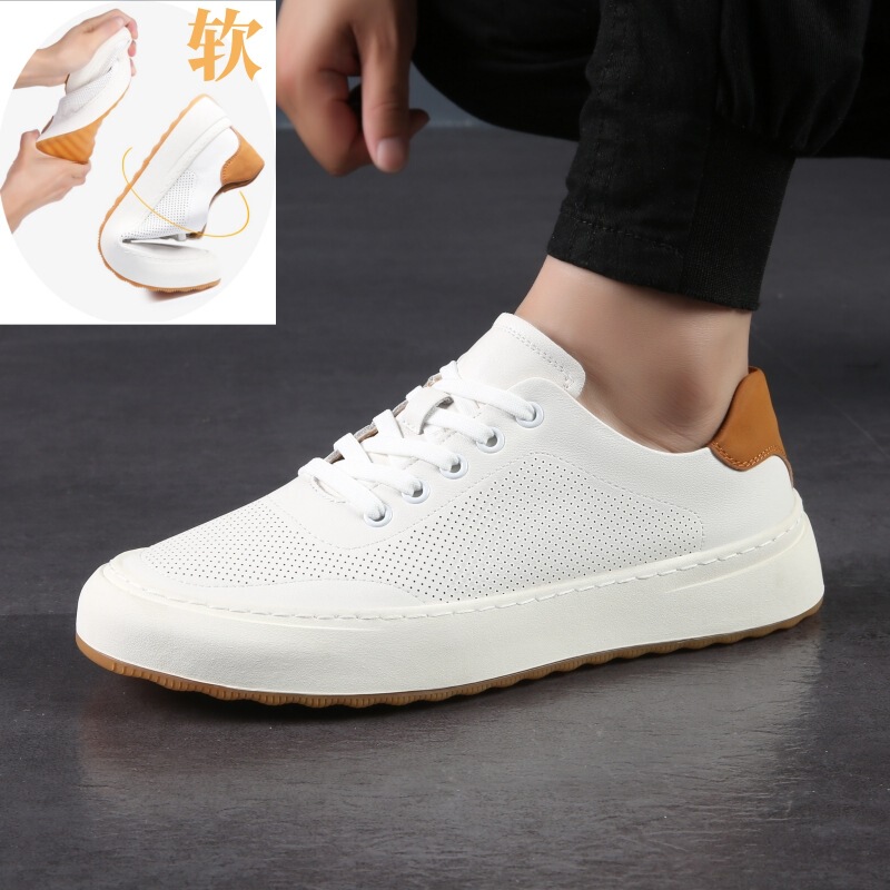 Soft Leather White Shoes for Men, Genuine Leather, 2026 Summer New Style, Breathable Perforated Shoes, Hollow Casual Leather Shoes, White Sneakers for Men Soft Leather White Shoes for Men, Genuine Leather, 2026 Summer New Style, Breathable Perforated Shoes, Hollow Casual Leather Shoes, White Sneakers for Men