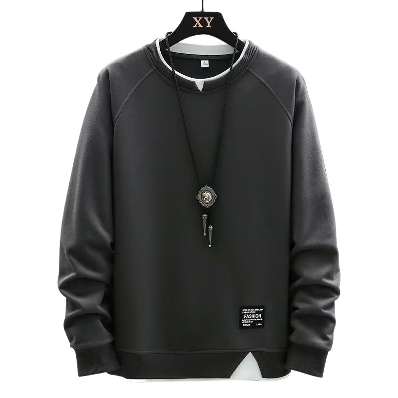 Primavera y otoño suéter de los hombres ins marca de moda americana suelta cuello redondo camiseta primavera falso de dos piezas abrigo de manga larga ropa superior