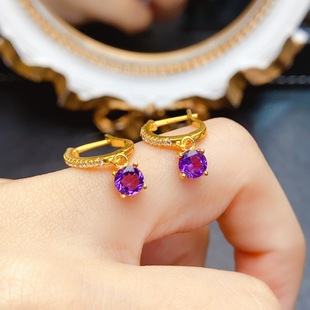 New natural amethyst earrings S925 silver inlaid main stone 5*5mm Joker net red explosions women's jewelry wholesale