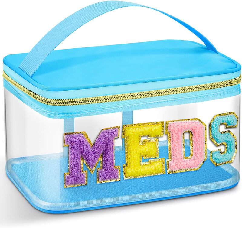 Amazon MEDS 薬箱刺繍文字化粧品袋透明 PVC 収納袋旅行トイレタリーバッグハンドバッグ|undefined