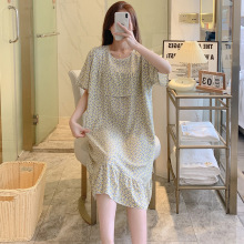 40支棉绸睡裙女夏季薄款短袖大码人棉睡衣可外穿甜美学生家居服