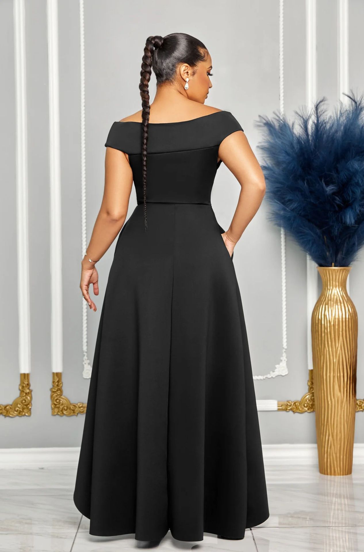 Women's Sexy Slim Fit One Shoulder Sleeveless Large Skirt Dress Solid Color_ecoleips.com