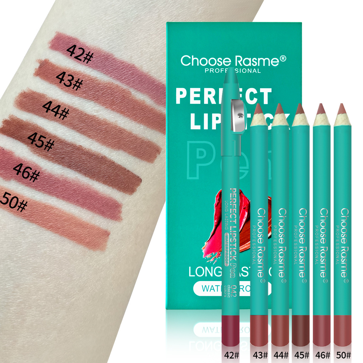 Choose Rasme 6 color mixed lipstick pen non stick cup with pencil sharpener thick rod lip liner set_voghion.com
