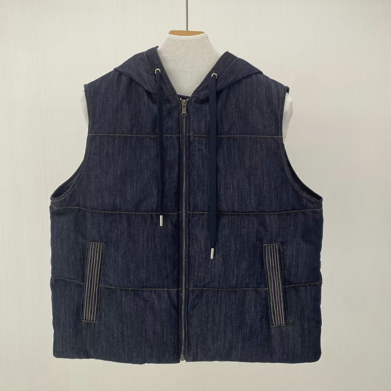 Retro Trend 25 Autumn and Winter New Bc Style Denim White Goose down Vest Hooded down Warm Sleeveless Vest for Women