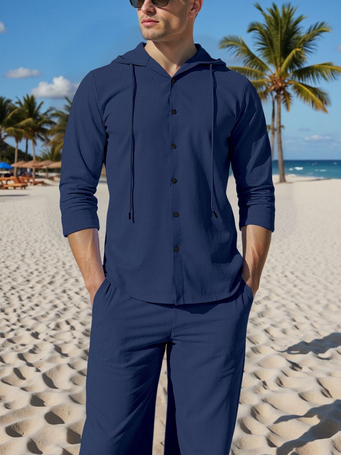 Men's Linen Hooded Shirt & Pants Set - Relaxed Fit Casual Outfit For Spring & Autumn (Beige/Gray, S-XXL) | Breathable Natural Fiber Lounge Wear_voghion.com