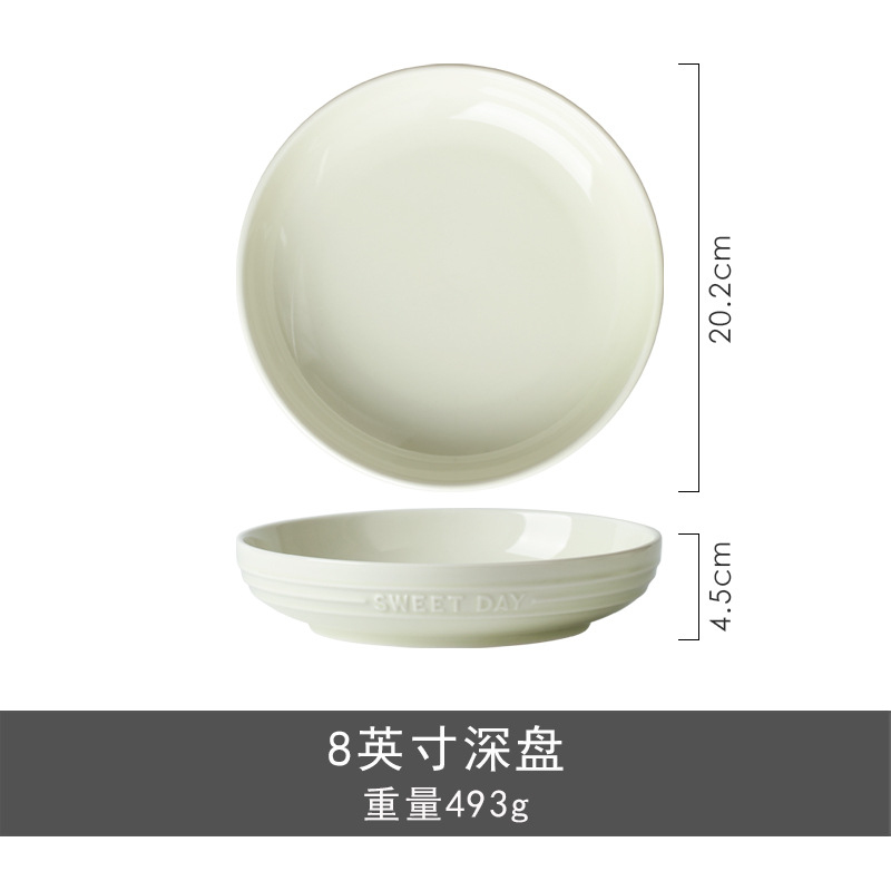 Trufa alivio blanco artesanía tazón de cerámica placa combinación simple ins ensalada plato bajo vidriado vajilla hogar