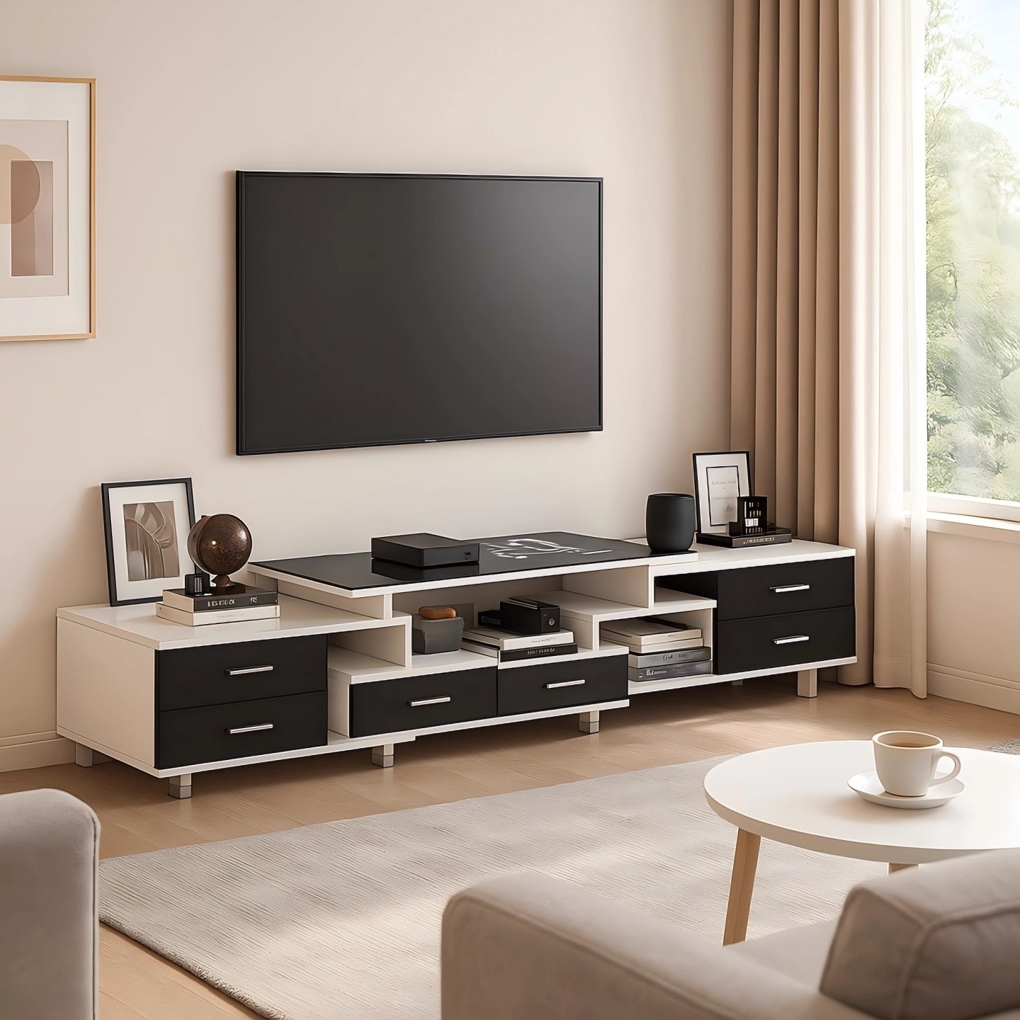 Gabinete de televisión sala de estar doméstica 2025 nuevo armario de almacenamiento en el suelo integrado simple mesa de té combinación de gabinete de televisión