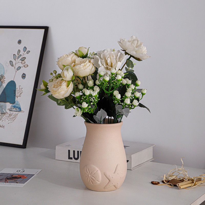 Ornamento de vasijas de cerámica esmerizada europea flor seca marina creativa flor flor floral decorativa en la sala de estar decoración de encimera