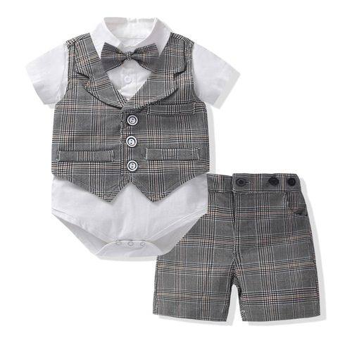 Cross-border summer new style boy and baby gentleman suit, year-old dress, climbing suit, vest, shorts, bow tie, multi-piece set wholesale
