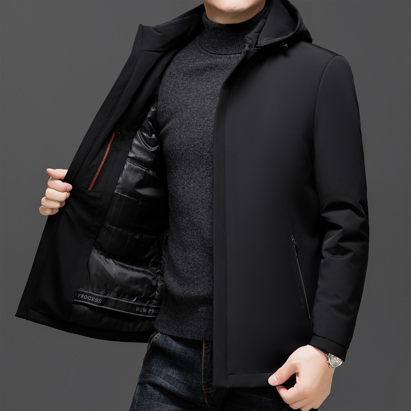 2025 Winter Men's Goose down Jacket Mid-Length Detachable Hooded Detachable Liner Casual Dad down Jacket