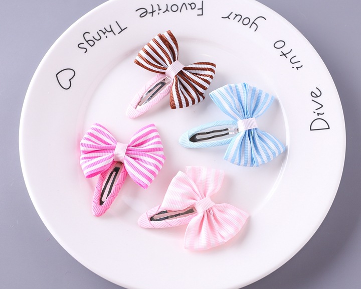 Girl's Sweet Stripe Fruit Bow Knot Cloth Printing Hair Clip display picture 6