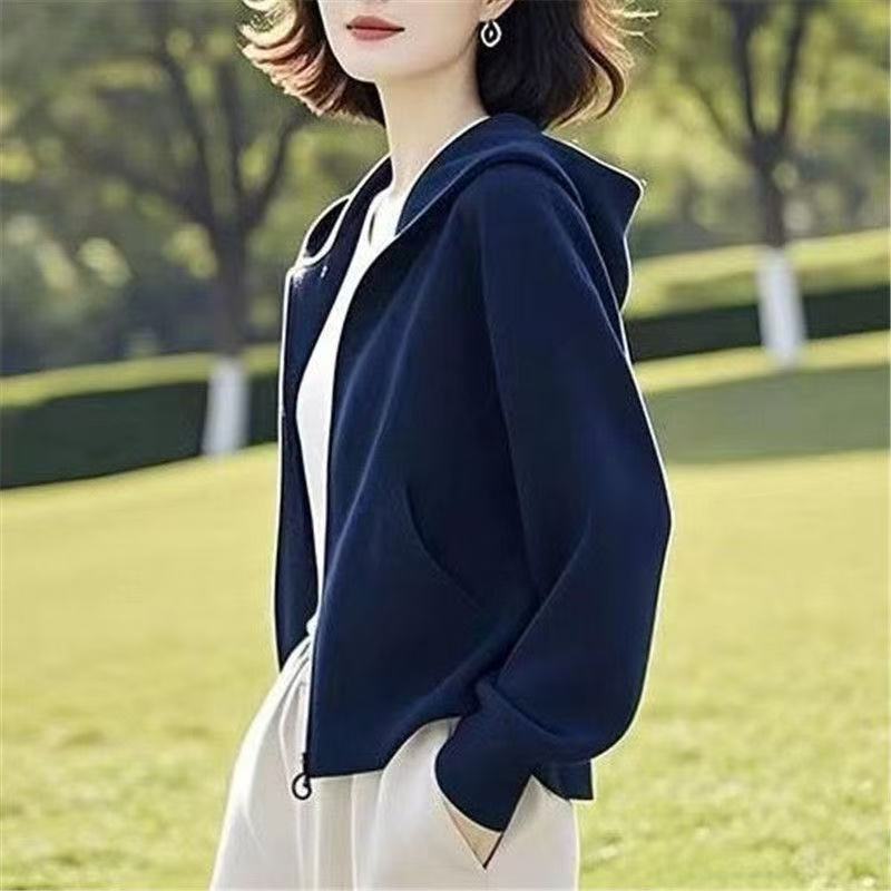 大码宽松卫衣女韩版2025春季新款中老年妈妈装纯色连帽外套女长袖|undefined