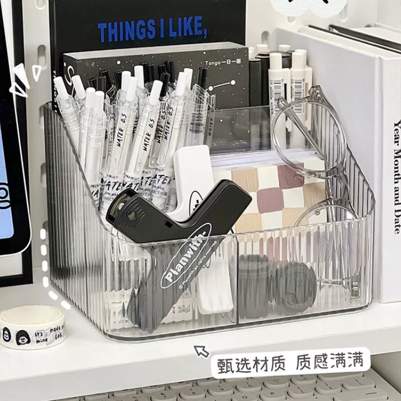 Cosmetic storage box, transparent multi‑compartment organizer, shatterproof textured water‑ripple or stripe