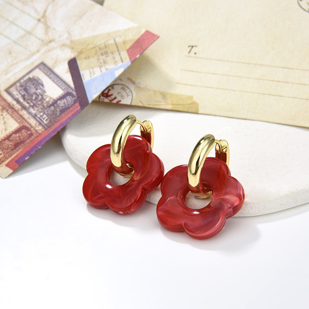 1 Pair Quantity Casual, Daily Occasion Resin, Copper Material 1 Pair Fashion Flower Plating Resin Copper Drop Earrings