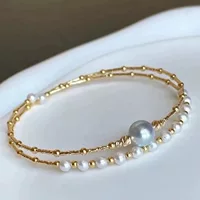 18K Золотой Жемчужный Браслет Морская вода действительно много конопли синий жемчужный браслет цепи пресной воды акьоа Золотой шарик автомобиль цветок эластичный браслет