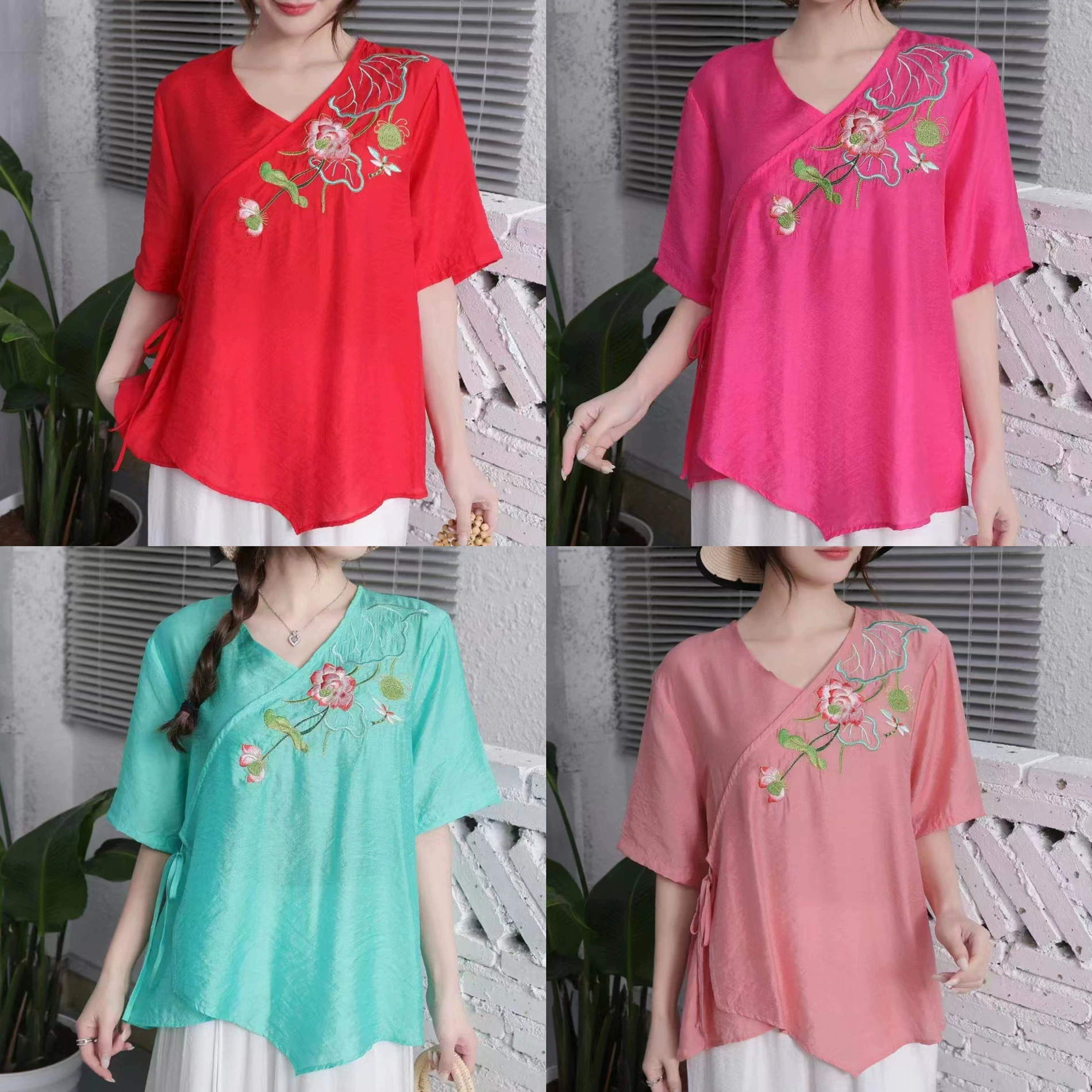 Топ с вышивкой в этническом стиле 2023 Летний Новый Шелковый льняной вышитый Женский Свободный Повседневный Топ в этническом стиле