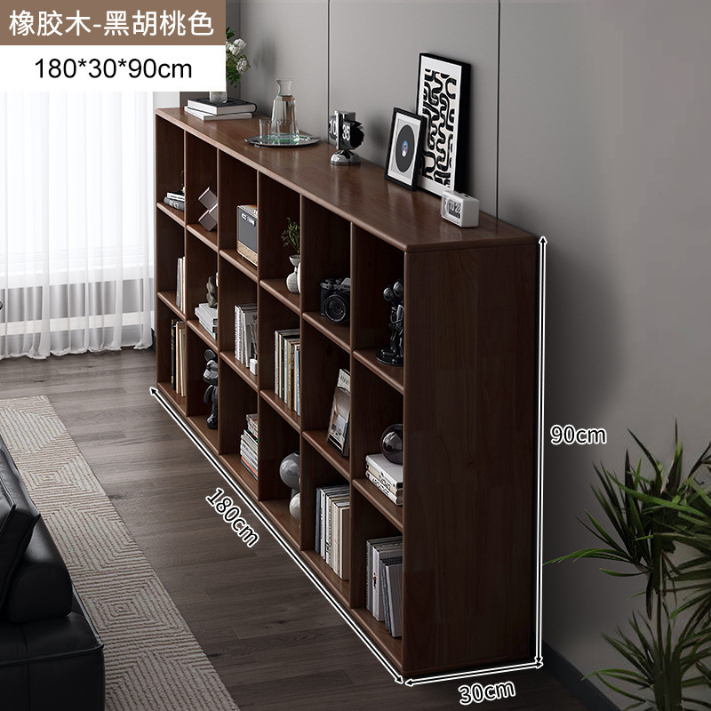 Estantería de madera de goma, gabinete de rejilla de madera maciza, sala de estar, soporte integrado contra la pared, almacenamiento de piso, estantería de color de nogal americano