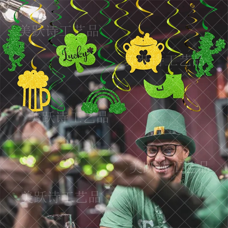 2024 nuevo día de San Patricio fiesta decoración espiral colgante ornamento irlandés Festival decoración espiral etiqueta
