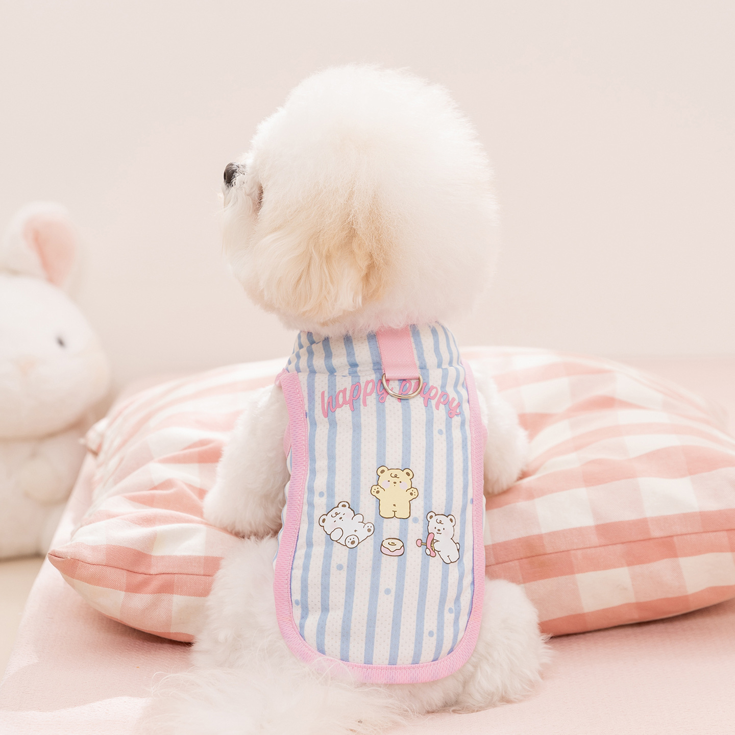 蓝色海岛度假牵引背心条纹两家无袖小型犬衣服比熊宠物狗衣服批发