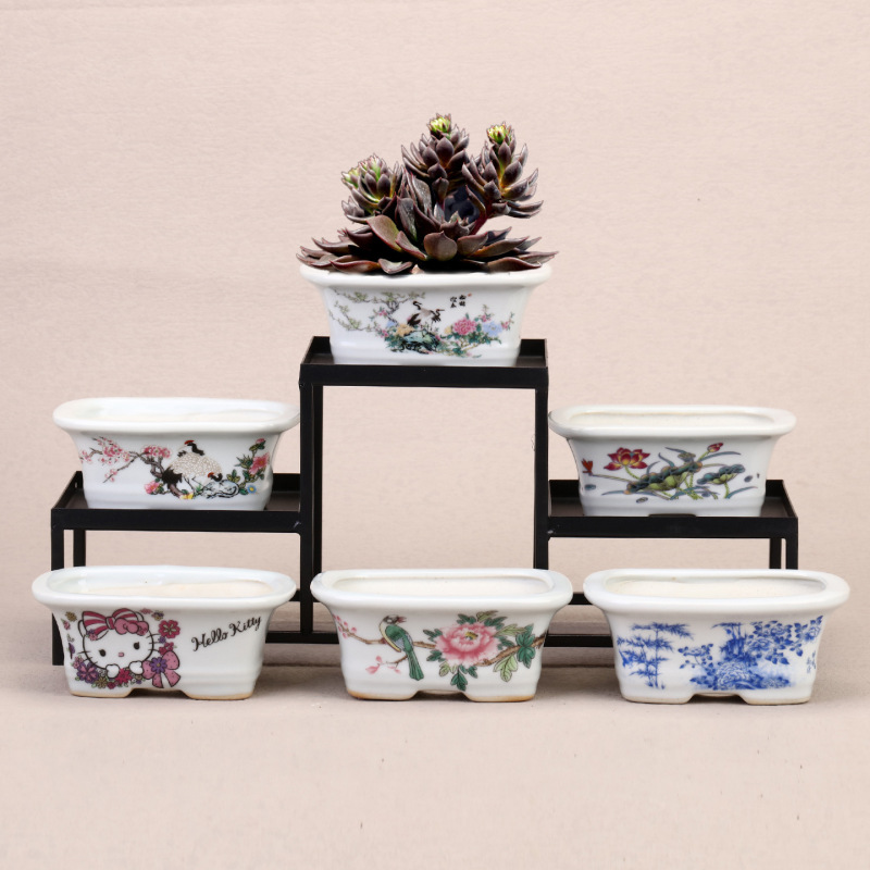 New Ceramic Small Flower Pots with Glazed Decals, Wholesale Selection of Rectangular Glazed Bonsai Pots, as Well as Pots for Calamus and Rockery Decorations for Desktops and Offices New Ceramic Small Flower Pots with Glazed Decals, Wholesale Selection of Rectangular Glazed Bonsai Pots, as Well as Pots for Calamus and Rockery Decorations for Desktops and Offices