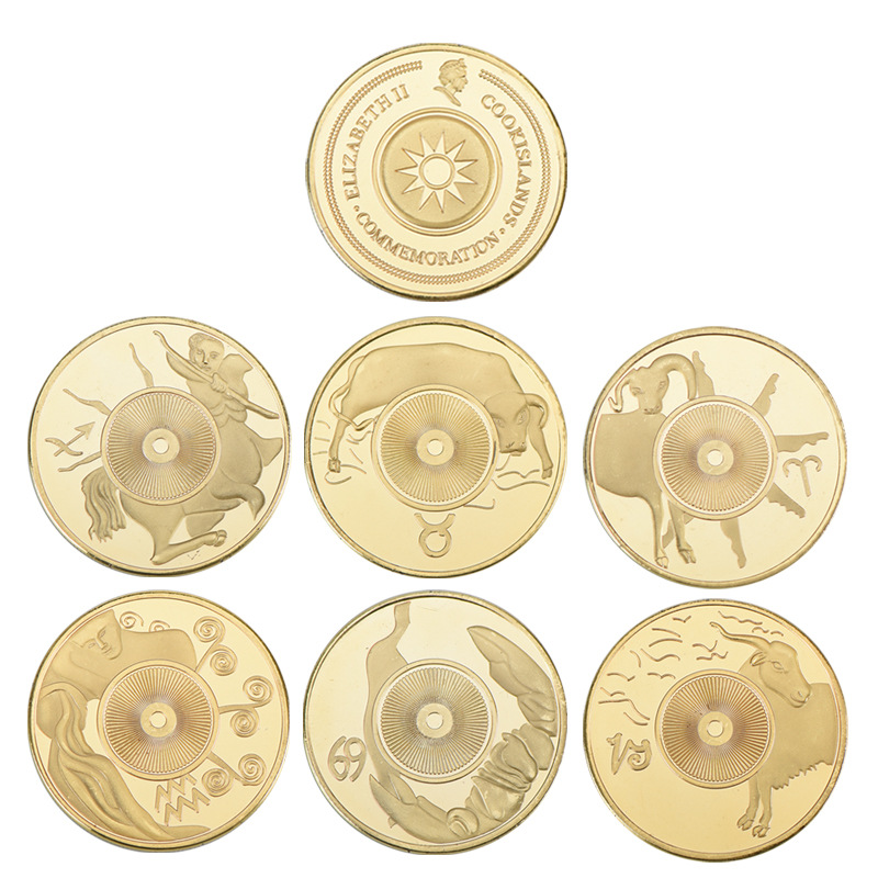 Medalla conmemorativa transfronteriza 12 constelación moneda conmemorativa metal chapado en oro insignia medalla Colección Caja de regalo fábrica al por mayor