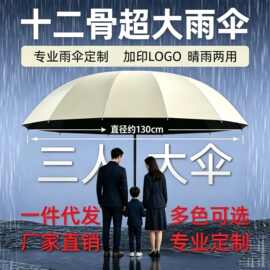 12骨大雨伞加厚加大防晒遮阳晴雨两用折叠雨伞批货防暴雨可印LOGO