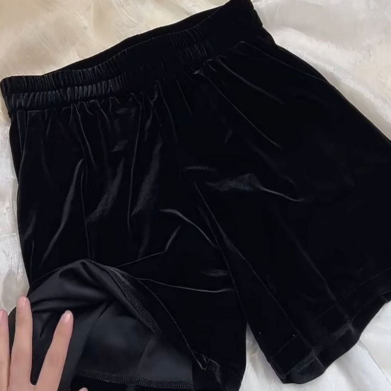 金丝绒短裤女阔腿秋冬季新款加厚大码高腰洋气外穿百搭休闲靴裤子