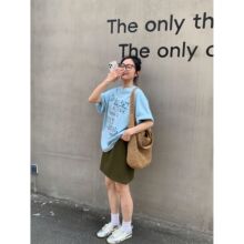 大码女装 2025夏季海盐芝士字母印花T恤女落肩复古宽松慵懒风短袖