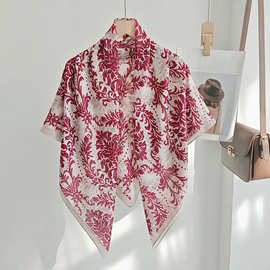 百搭质感气质数码印花110大方巾仿丝棉旅游防晒披肩围巾薄款纱巾