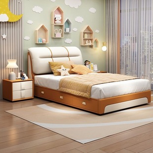 Girls' Bedroom Bed, Small Apartment, Durable Secondary Bedroom, Soft-Packed Simple Leather Bed