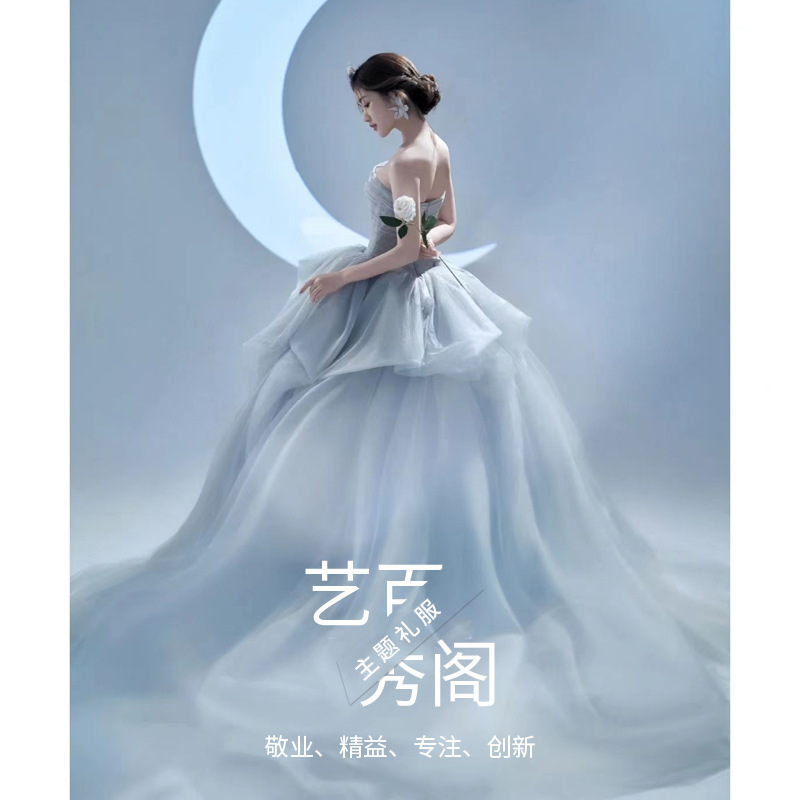 Tube Top Light Wedding Dress, High-End New Style, Studio Theme Clothing, Wedding Photography, Couple Photoshoot, Colorful Gauze, Forest Style Evening Dress