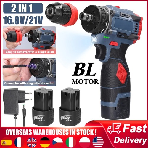 18V 2-in-1 Electric Screwdriver Drill with Brushless Motor 45Nm Rechargeable Multi-function Screwdriver Impact Drill