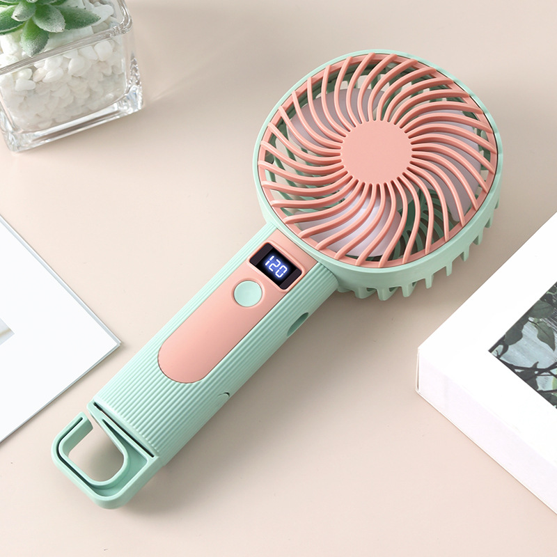 Ventilador de mano digital creativo de comercio exterior gancho plegable portátil al aire libre ventilador de escritorio USB de carga ventilador de mano
